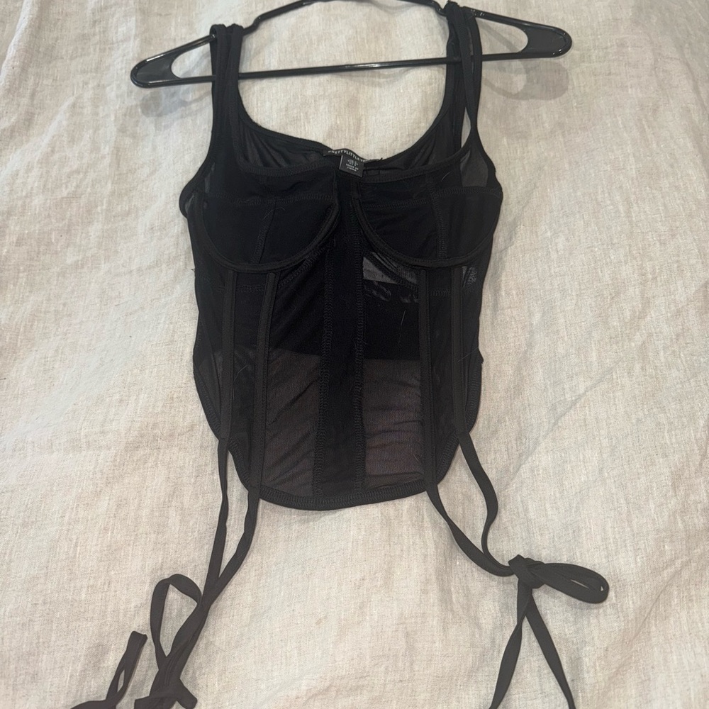 PrettyLittleThing Black Mesh Corset Top
